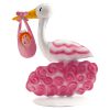 Metaal Taartdecoratie ooievaar Roze 18  cm