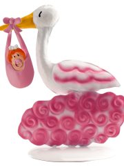 Metaal Taartdecoratie ooievaar Roze 18  cm